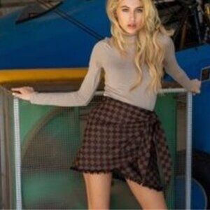 Judith March Brown check wrap skirt
